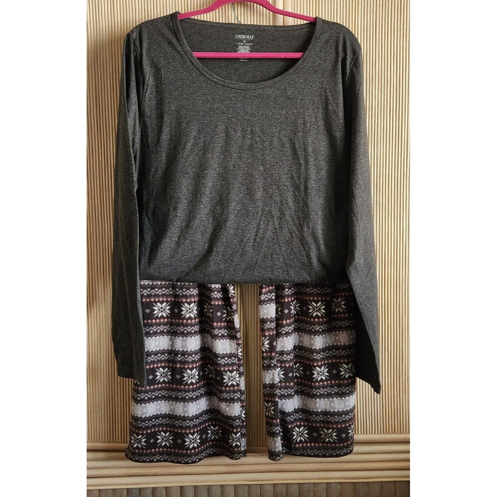 Cherokee Women's Pajamas Set Size 3X Gray Long Sleeve Shirt Winter Fleece Pants